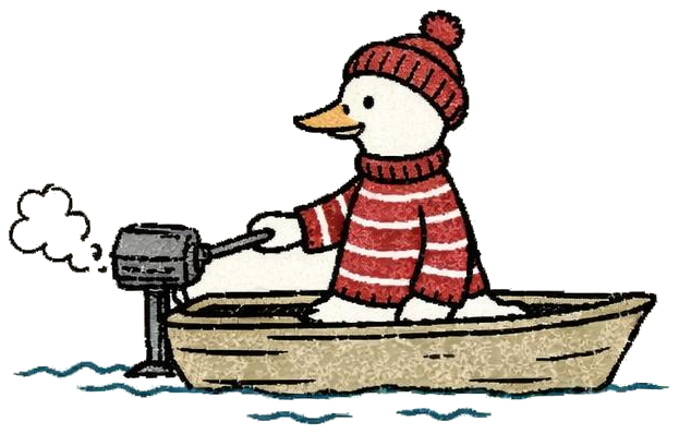 Duck driving a jon boat